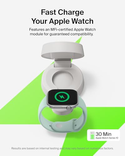 Belkin MagSafe Charger Compatible, 2-in-1 Wireless Charging Station, Qi2.2 25W Convertible Magnetic Charger for iPhone 17, Apple Watch Series 10, Google Pixel 10, and More (45W Adapter Included) - color: Sand, style: 2 in 1