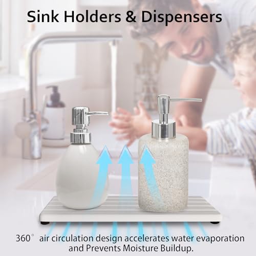 Set of 3 Diatomite Hand Soap Holder, Water Absorbing Stone Tray for Kitchen Countertop, Fast-Drying Bathroom Trays (1pcs 22 x 10cm + 2pcs 10 x 10cm White) - color: 1pcs 22 X 10cm + 2pcs 10 X 10cm White