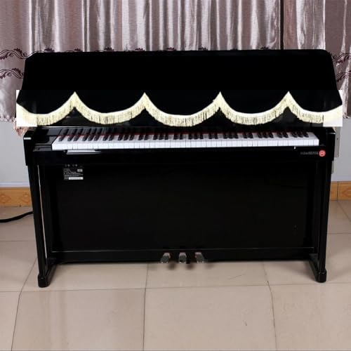Piano Keyboard Non-Dirt Cover – Half-Covered Durable Split Curtain Design for Grand Pianos,Velvet Fabric 70x29in(Dark Green/Violet/Black)(Black) - color: Black