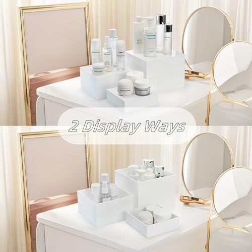 Hacaroa 6 Pcs Buffet Risers, Food Risers Dessert Cupcake Stand for Buffet Table, White Acrylic Cube Boxes for Party, Catering, Jewelry, Collectibles, Hollow Bottom, 6 Sizes (10", 9", 8", 7.5", 6.7", 6")