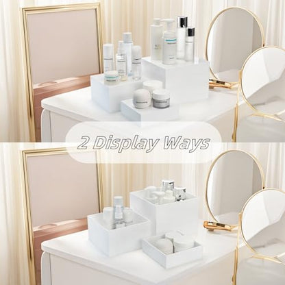 Hacaroa 6 Pcs Buffet Risers, Food Risers Dessert Cupcake Stand for Buffet Table, White Acrylic Cube Boxes for Party, Catering, Jewelry, Collectibles, Hollow Bottom, 6 Sizes (10", 9", 8", 7.5", 6.7", 6")