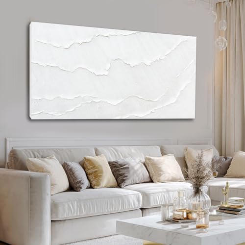 WINKAILIN Large White Abstract Textured Canvas Wall Art 29x58 inch Oversized Minimalist Painting Modern Artwork for Living Room Bedroom Office Décor - color: White, size: 58"L x 29"W