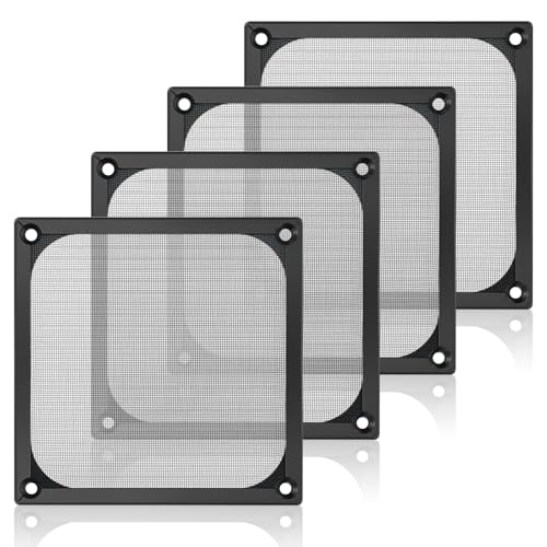 4 Pcs Computer Fan Filter Grills, 120mm Aluminum Frame Stainless Steel Mesh Dustproof Cover for Computer Case, Black