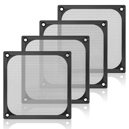 4 Pcs Computer Fan Filter Grills, 120mm Aluminum Frame Stainless Steel Mesh Dustproof Cover for Computer Case, Black