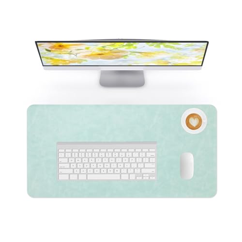 Desk Pad Soft PU Leather Large Mouse Pad Laptop Computer Desk Mat Table Blotter Flat Smooth Waterproof Non-Slip Desktop Protector Write Pad for Office and Home (Light Green, 60x35cm) | Soft Crazy Horse PU Leather Non-Slip Desk Blotter Waterproof Writing P