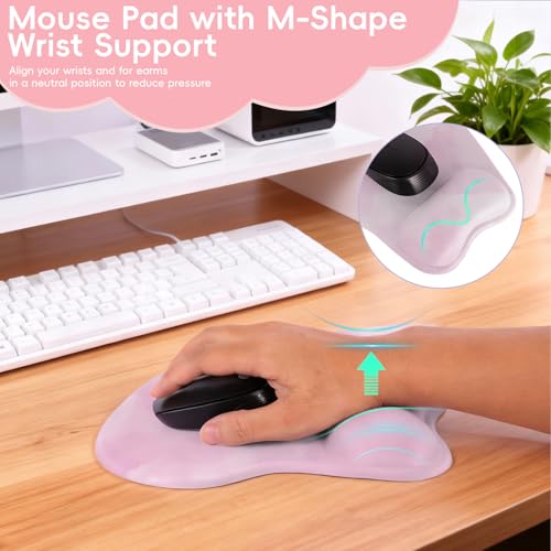 Mouse Pad with Wrist Rest Ergonomic Mouse Pad with Comfortable M-Shape Pain Relief Wrist Support Non-Slip PU Base Mousepad for Laptop, Office & Home (Blush Pink) - color: Blush Pink