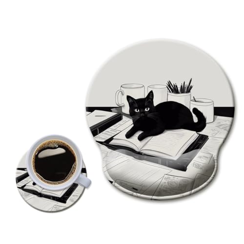 HOPONY Mouse Pad with Wrist Rest,Ergonomic Mouse Pads Wrist Support for Desk,Large Mousepad for Wireless Mouse Gaming Laptop Work Home Desk Accessories Office Supplies Decor,9 x 10 in,Black Cat - color: 2 Black Cat