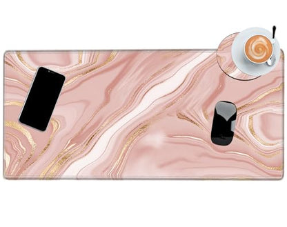 Gold Pink Marble Mouse Pad 24 x 12 inch Mousepad Gaming Desk Mat Large Computer Pad with Non-Slip Base Office Home Work - color: Small Pink Marble, size: 24''X12''