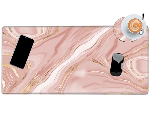 Gold Pink Marble Mouse Pad 24 x 12 inch Mousepad Gaming Desk Mat Large Computer Pad with Non-Slip Base Office Home Work - color: Small Pink Marble, size: 24''X12''
