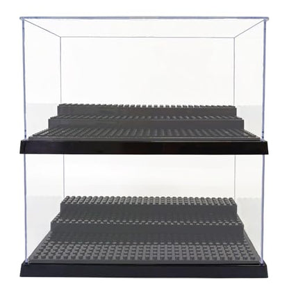 2 Pack Minifigure Display Case for LEGO, 3-Tier Acrylic Box, Black | Acrylic, Dustproof, 3 Removable Tiered Steps, Holds 70 Minifigures, Stackable, Desk Display, Gift for Collectors, Black - style: 2 PACK