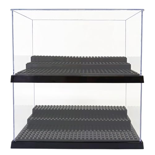 2 Pack Minifigure Display Case for LEGO, 3-Tier Acrylic Box, Black | Acrylic, Dustproof, 3 Removable Tiered Steps, Holds 70 Minifigures, Stackable, Desk Display, Gift for Collectors, Black - style: 2 PACK