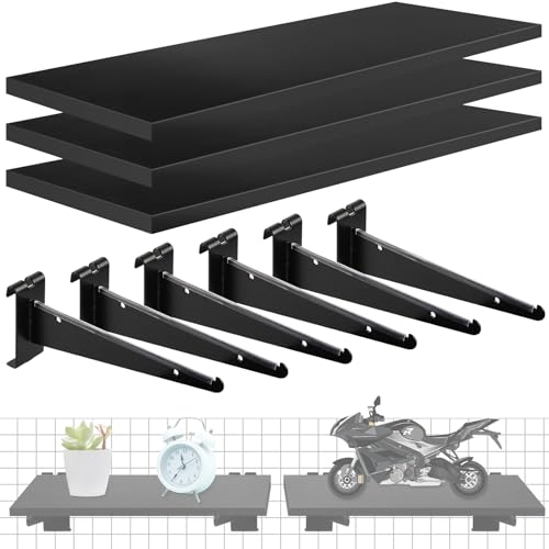 3 Pcs Gridwall Shelf with Metal Brackets, 16"x 8" Wooden Gridwall Shelves Heavy Duty Gridwall Shelving Organizer Accessories for Garage, Visualizer, Workbench and Bitchenette - style: 3PACK,16×8inch