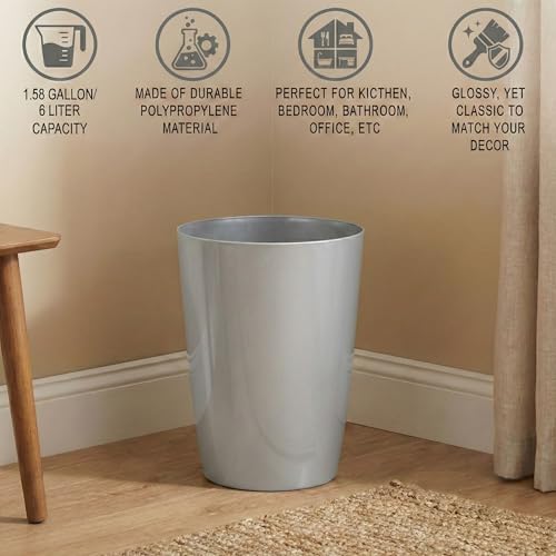 Mini Waste Basket - Durable Small Plastic Garbage Trash Can Bin - Lidless Open-Top, Slim Profile for Compact Spaces - Suitable for Home, Bathroom, Office, Bedroom, Kitchen and More, Silver Brushed - color: Silver Brushed