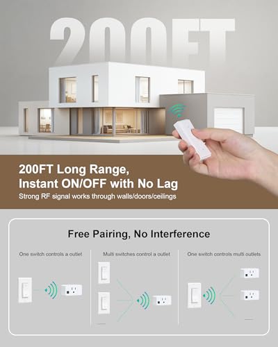 Wireless Remote Control Outlet, Decorator Rocker Wall Switch, 200FT Long Range, Mini Remote Outlet Plug, 15A/1875W High-Power for Lamps, Lights, Household Appliances(2 Switches and 1 Outlet) - size: 2 Switches + 1 Outlet