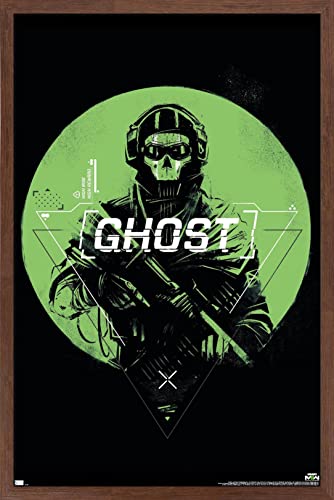 Trends International Call of Duty: Modern Warfare 2 - Ghost Emblem Wall Poster, 22.375" x 34", Mahogany Framed Version - color: Mahogany Framed Version, size: 34"L x 22.4"W