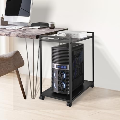 Liitrton Computer Tower Stand, 2-Tier PC Stand with Lockable Wheels CPU Holder Under Desk for Office Home (L)