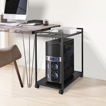 Liitrton Computer Tower Stand, 2-Tier PC Stand with Lockable Wheels CPU Holder Under Desk for Office Home (L)