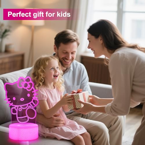 sunduck Pink Kawaii Kitty 3D Night Light with Corded Control- Dreamy Girls Room Decor, Perfect Birthday/Christmas Gift for Kids, Unique Holiday Present - color: kitty03