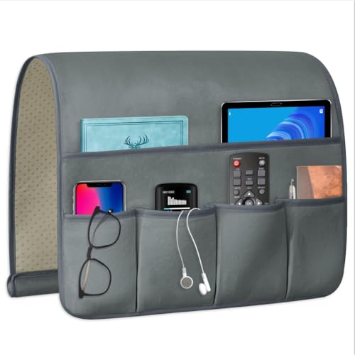 TV Remote Control Holder Couch Caddy, Non-slip Bedside Caddy Organizer with 5 Pockets for Key Glasses Phone Magazine Holders (Gray, 35''x18'') - color: Gray, size: 35"x18"