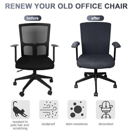 Tallew 4 Pcs Office Chair Covers Set Computer Universal Protective Stretchable Chair Seat Covers Desk Armrest Slipcovers Pads Office Cushion Backrest for Rotating (XL,Dark Gray) - color: Dark Gray