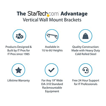 StarTech 1U Vertical Wall-Mount Patch Panel Rack, 125lb, TAA (RK119WALLV) - size: 1U