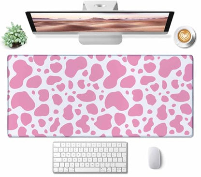 Gaming Mouse Pad, Large Mouse Pads for Desk, Non-Slip Rubber Base Mousepad, Keyboard Mouse Mat, Desk Pad with Stitched Edges, 35.4x15.7 inch Pink Cow Print - color: Pink Cow Print, size: 35.4" x 15.7"