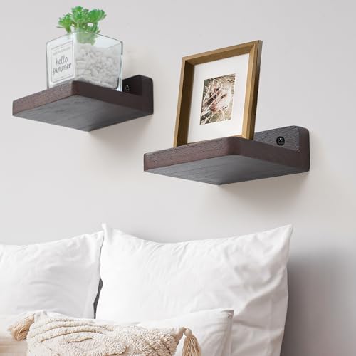 Small Floating Shelf, 4x4 Inch Display Ledges for Wall,Mini Shelves,Rustic Wood Shelf for Bedroom Living Room Bathroom Kitchen (4, Dark Walnut) - color: Dark Walnut, size: 4 Inch-4 Pcs