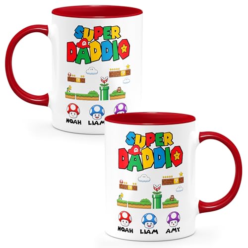 Personalized Super Daddio Mug for Dad - Custom Coffee Cup with Kids Names, Two-Sided Print - Gifts for Fathers Day, Dad Birthday Gift, Daddio Ceramic Cup, 11 Oz or 15 Oz, 9 Colors - color: Super Daddio Mug