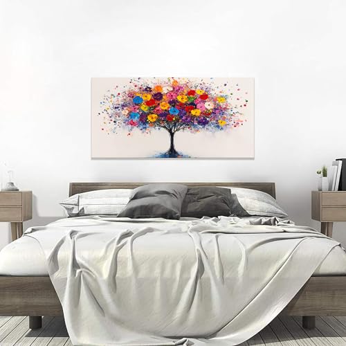 YISXINOAG Canvas Art Wall Decor Modern Abstract Wall Decor Colorful Tree of Life Wall Art Modern Home Decor Colorful Tree Paintings Abstract Artwork Pictures for Bathroom Ready to Hang Size 20"X40" - color: purple white, size: 40"L x 20"W