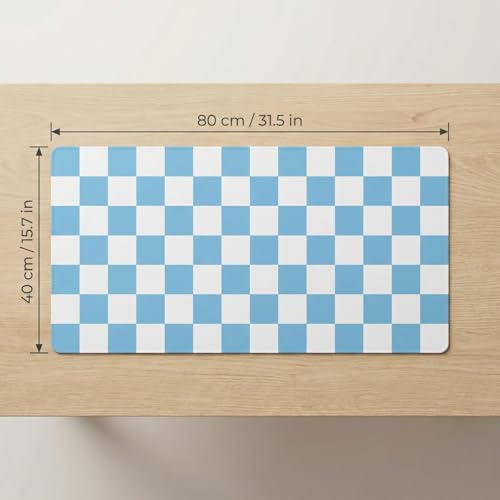 Large Desk Mat 31.5x15.7 Inch, Checkered Computer Mouse Pad Keyboard Mat, Non-Slip Office Desk Pad, Waterproof Rubber Desk Mat for Home Office Decor (Blue) - color: Blue