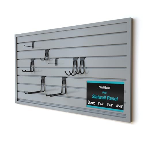 NeatiEase 2 x 4ft Slatwall Panel Wall Storage Systems, Slat Wall Paneling Garage Wall Organizer, Heavy Duty Wall Mounted PVC Wall Rack (Gray) - color: Grey, size: 2x4ft