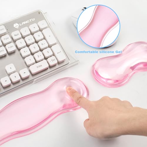 Keyboard Wrist Rest - Gel Wrist Rest for Computer Keyboard and Mouse, Acrylic Clear Keyboard Stand for Desktop, Ergonomic Keyboard Riser with Wrist Rest Support - color: 3pcs Pink Keyboard Riser With Wrist Rest