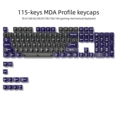 dagaladoo Transparent Black Purple Keycaps,Glossy Jelly Key caps Clear | Shine Through keyboard keycaps translucent,MDA Profile,115 keys PC keycaps for Mechanical Keyboard with MX Switches - color: Black and Purple
