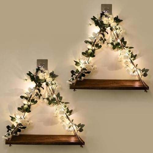 Forest Angle Shelf for Wall,Floating Shelves,Floating Shelves for Wall No Drilling,Adhesive Shelves,Command Strip Shelf,Room Decor Aesthetic,Plant Shelf Wall,Whimsical Decor,2-Piece Set(White Flower) - color: White Flower