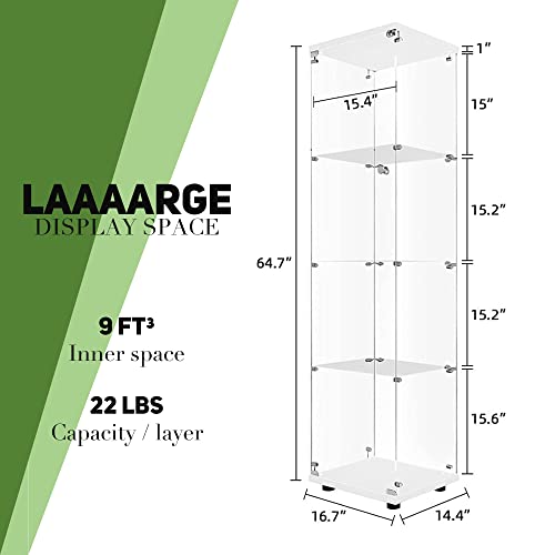 Beauty4U Glass Display Cabinet with 4 Shelves, Curio Cabinets for Living Room, Bedroom, Office, White Floor Standing Glass Bookshelf, Quick Installation - color: White, size: 1-Door 4-Shelf