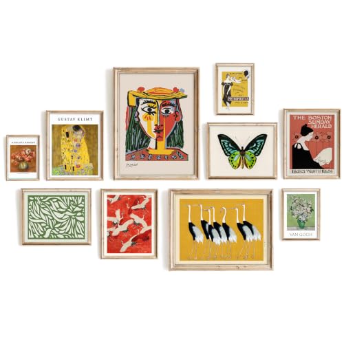 Vodefoad Van Gogh Wall Art Prints, Vintage Eclectic Gallery Wall Art Set of 10, Retro Van Gogh, Picasso, Klimt Abstract Art Painting, Famous Artist Paintings Impressionist Museum Gallery Exhibition for Bedroom Decor- Unframed - color: Monet's Animals, siz