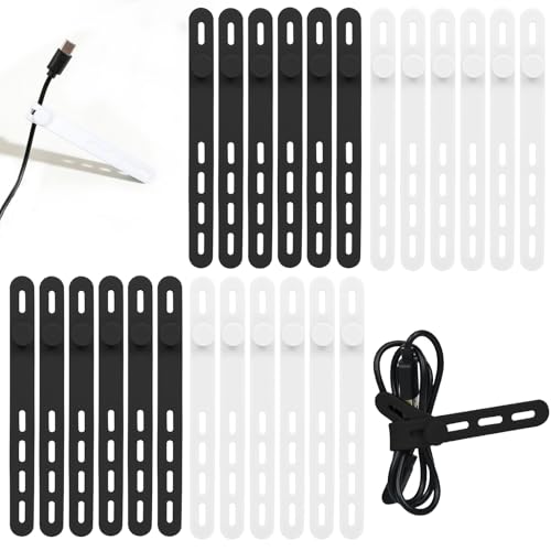 Donruby 24Pcs Silicone Cable Ties - Reusable & Washable with Locking Buckles, Adjustable Fastening Cable Management Straps, Multi-Purpose High Elasticity Cord Organizer (Black & White) - color: Black & White