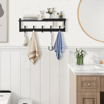 dreampossible 4 in 1 Coat Rack Wall Mount with Shelf, Coat Hooks 25.2" Entryway Coat Hanger with Key Hooks and Mail Holder, Wall Hooks with Shelf, Hat Rack for Wall Key Holder Mail Organizer - color: Black