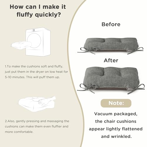 AddGrace Chair Cushions for Dining Chairs Set of 1 Kitchen Seat Cushions with Ties and Non Slip Backing Tufted Indoor Seat Pad for Kitchen Dining Room 18" x 17" x 3" Light Grey - color: Light Grey