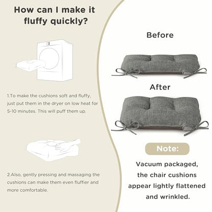 AddGrace Chair Cushions for Dining Chairs Set of 1 Kitchen Seat Cushions with Ties and Non Slip Backing Tufted Indoor Seat Pad for Kitchen Dining Room 18" x 17" x 3" Light Grey - color: Light Grey