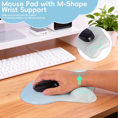 Mouse Pad with Wrist Rest Ergonomic Mouse Pad with Comfortable M-Shape Pain Relief Wrist Support Non-Slip PU Base Mousepad for Laptop, Office & Home (Light Blue) - color: Light Blue