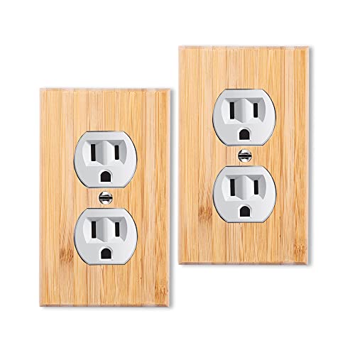 2PC Solid Wood Double hole Outlet Light Switch Plate 4.5" X 2.76" Bamboo Light Switch Cover Quality Raw Wooden Decorative Bedroom Kitchen Home Decor (Double hole Outlet) - color: 2PC-Double hole Outlet