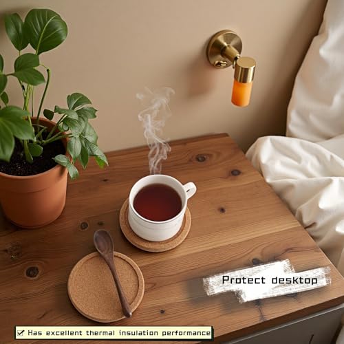 6-Pack Cork Coasters, 4 Inch Absorbent Reusable Beverage Coasters with Lip, Heat Resistant Non-Slip Cup Pads for Glasses Mugs, Natural Wood Table Protectors