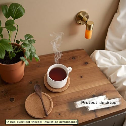 6-Pack Cork Coasters, 4 Inch Absorbent Reusable Beverage Coasters with Lip, Heat Resistant Non-Slip Cup Pads for Glasses Mugs, Natural Wood Table Protectors