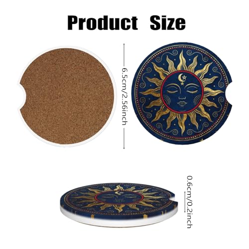 Car Cup Holder Coasters, 2 Pcs Ceramic Coasters with Finger Slot and Cork Back, Anti-Slip Shock Absorbing Women and Men Universal Car Accessories - Art Sun - color: Art Sun
