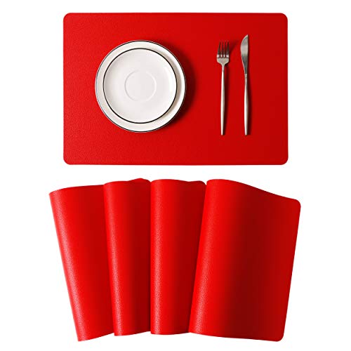 Wipeable Placemats Leather Table Mats Waterproof Heat-Resistant Easy to Clean for Dining Table Set Kitchen Table (4, Red) - color: Watermelon Red, size: set of 4
