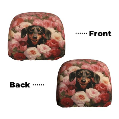 Car Seat Headrest Cover 2pc Lovely Rose Dog Pattern Car Headrest Protector Universal - color: Flower Dog Red