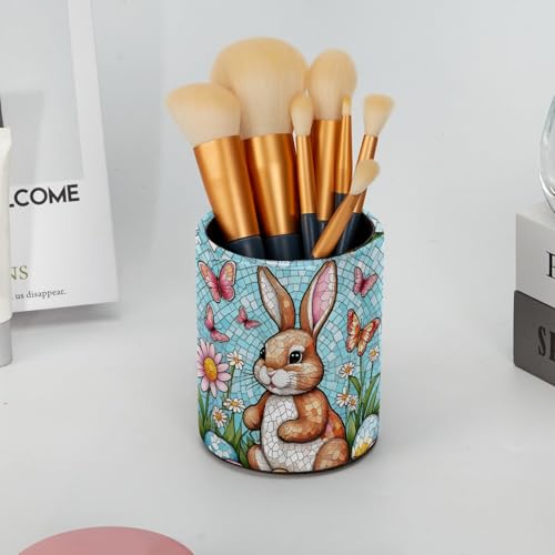 Modern Easter Eggs and Rabbit Pen Holder Pencil Organizer for Desk, 3.1” x 3.1” x 3.9” Pencil Cup Office Supplies, Large Capacity Cute Pen and Makeup Brush Holder for Home, School, Desktop - color: Modern Easter Eggs and Rabbit