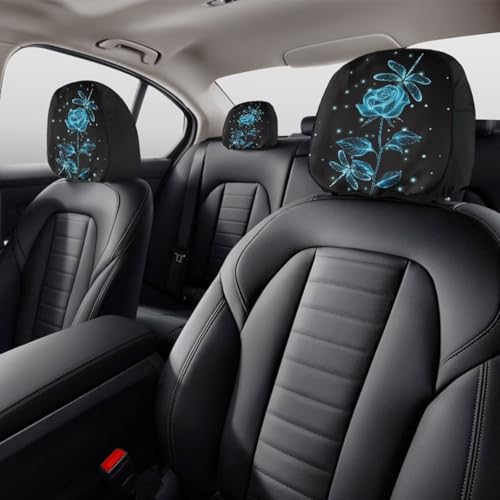 Dragonfly Print Auto Head Rest Cover 2 Pack Head Rest Protector Blue Rose Flower Auto Interior Accessories Soft Stretchy Car Seat Headrest Cover Universal Fit - color: Dragonfly
