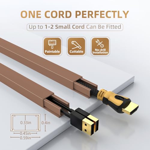 Delamu Cord Hider, 85in Cord Covers for Wires on Wall, One-Cord Cable Hider, Self-Adhesive Wire Hiders Wire Covers for TV Cords on Wall, Paintable Cable Cover Management Kit, W0.59 H0.4in, Brown - color: Brown, size: 85in L x 0.59in W x 0.4in H